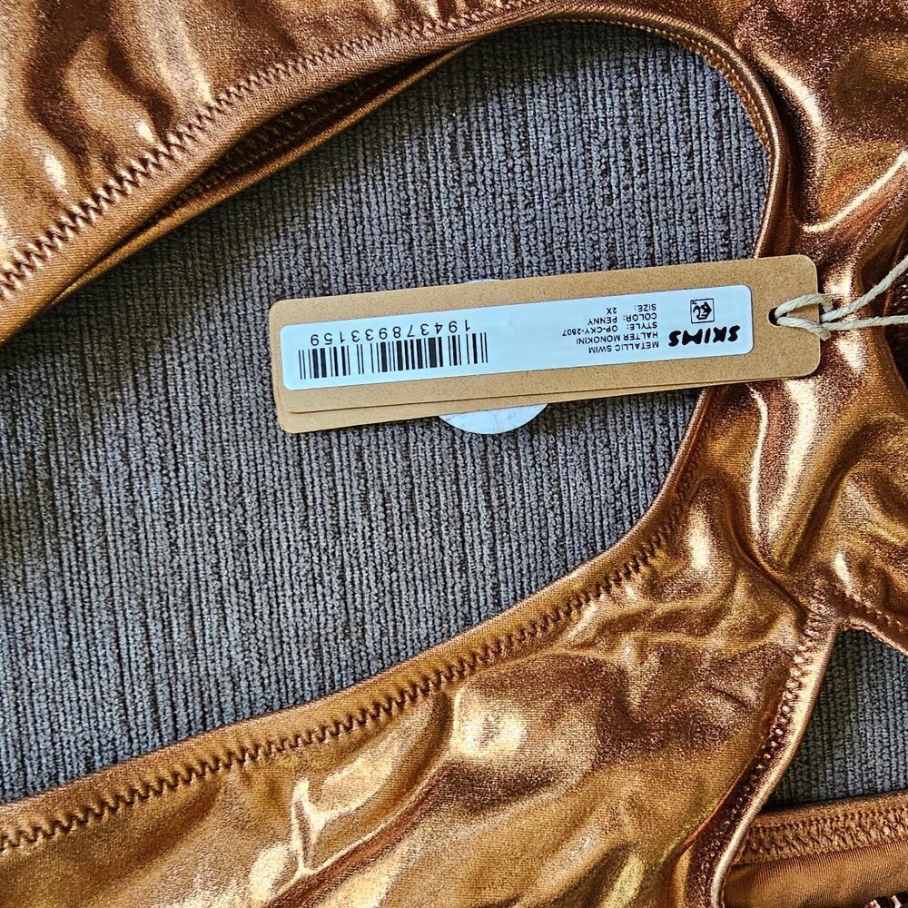 NWT Skims Women's Metallic Gold Penny Swim Halter Monokini Swimsuit Size 2X - Picture 6 of 6